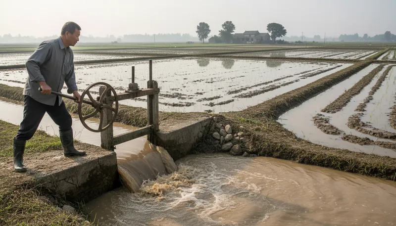 Illustration of sluice: A channel for directing water flow.
