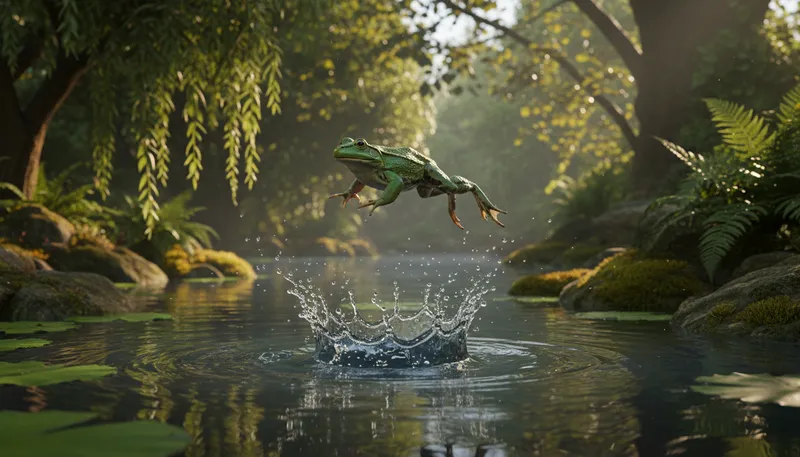 Illustration of frog: A small, jumping amphibian with smooth skin.