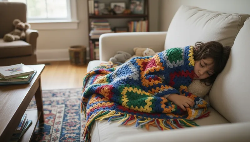 Illustration of afghan: a warm blanket, often knitted or crocheted.