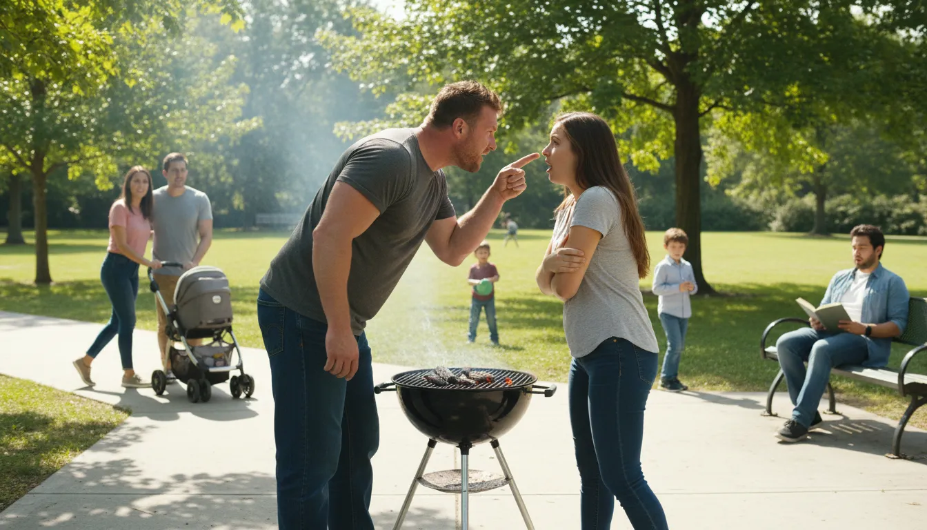 Illustration of get up in someone's grill: to aggressively and directly confront a person