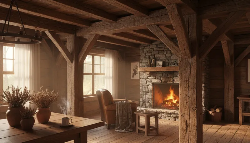 Illustration of rustic: Having a charming, rural, or countryside quality.
