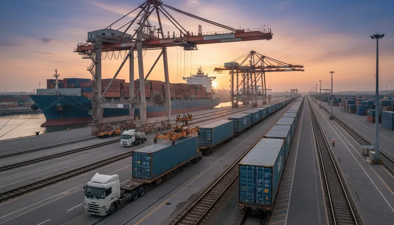 Illustration of intermodal: Transport using more than one mode.