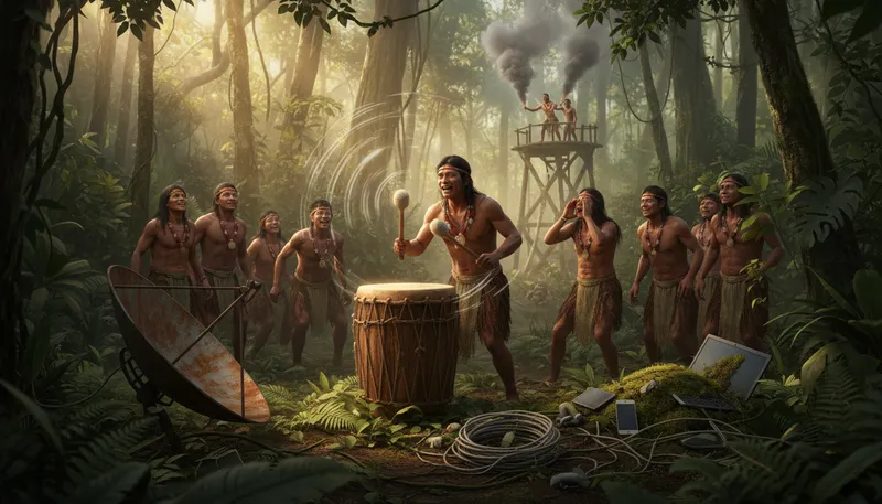 Illustration of jungle telegraph: informal way to share news quickly