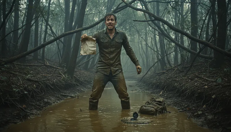 Illustration of up poo creek: in a difficult or hopeless situation.