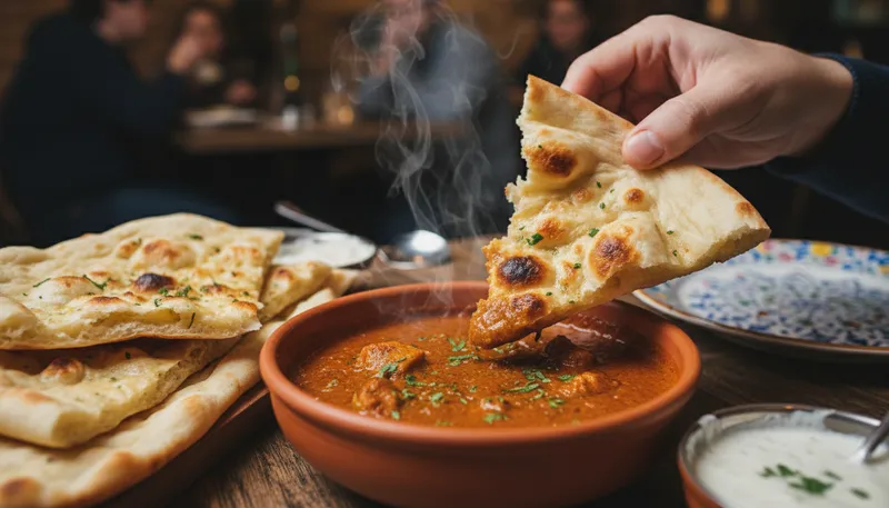 Illustration of nan: an Indian bread, soft and leavened