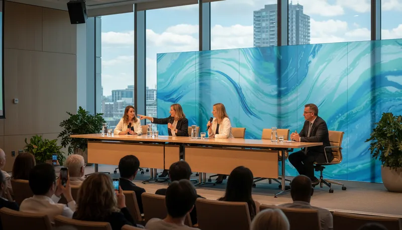 Illustration of panel: group of people for discussion