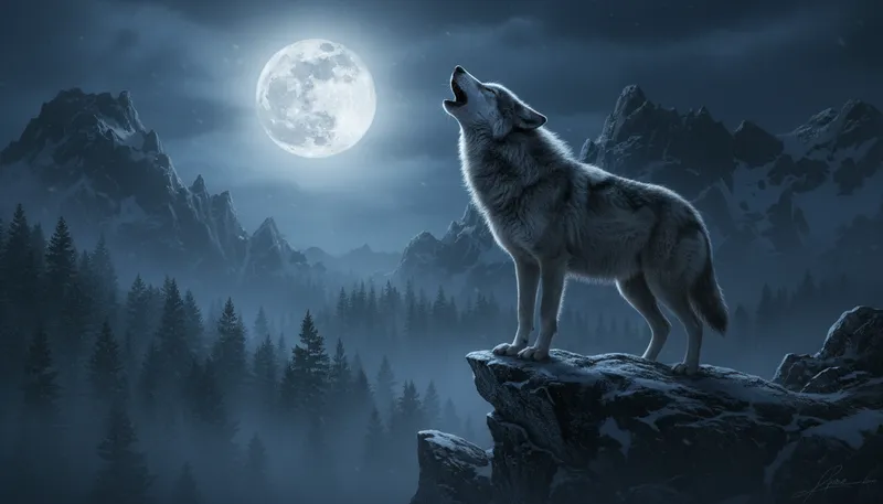 Illustration of howl at the moon: Express wild emotions or desires.