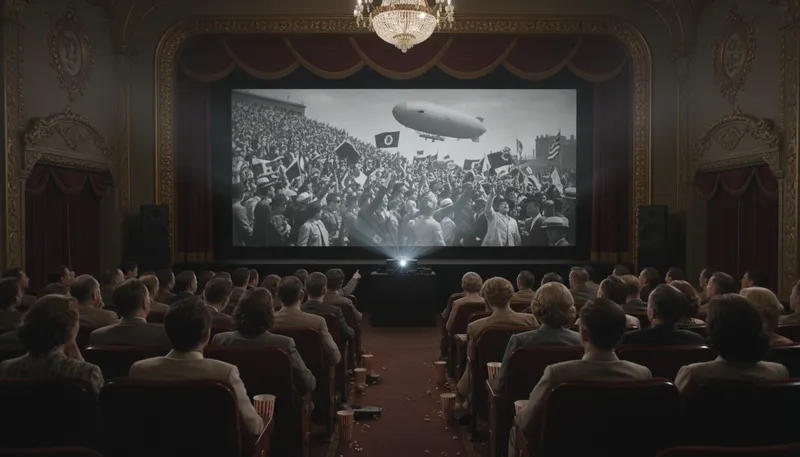 Illustration of newsreel: A short film showing current events.
