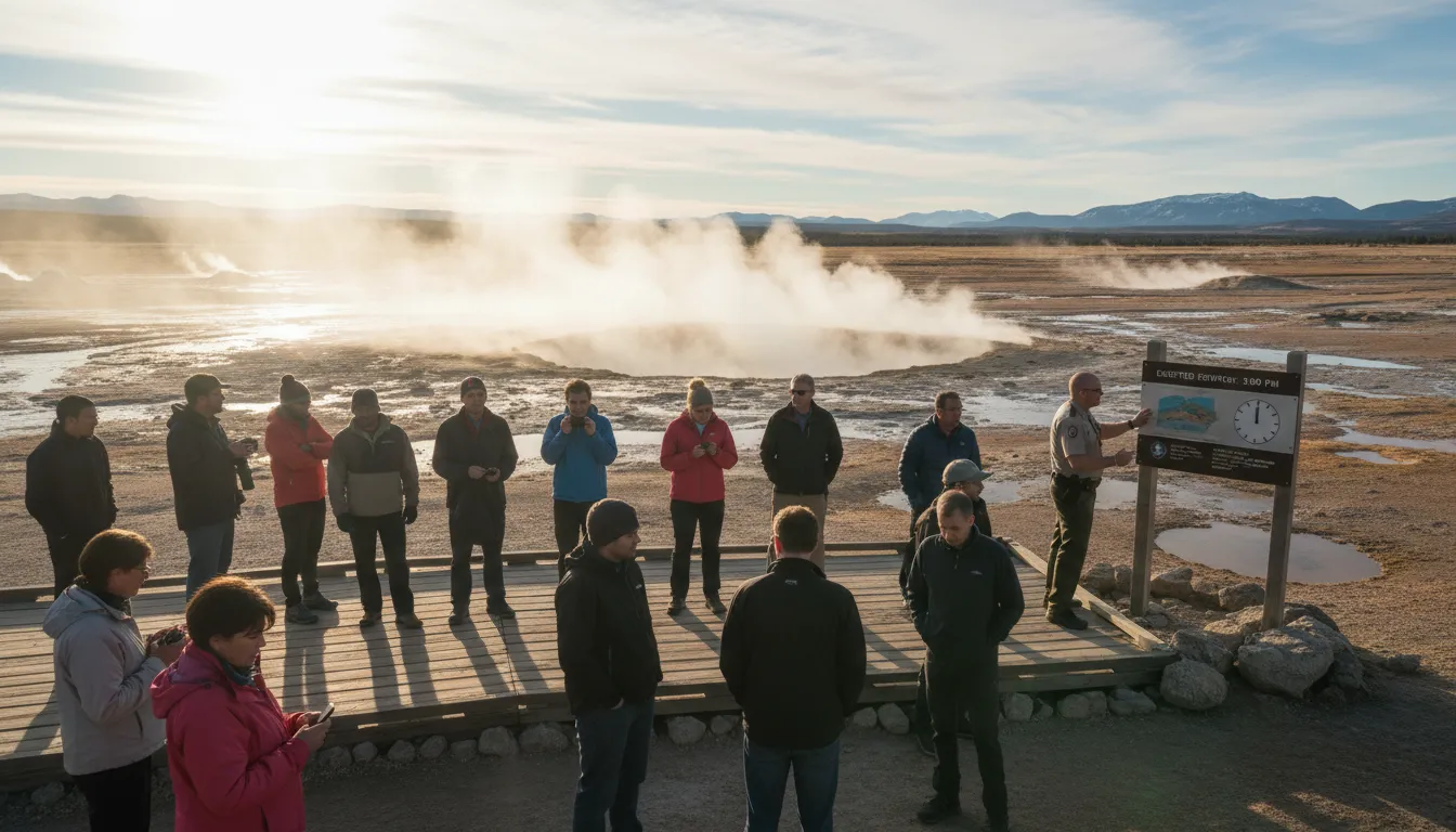 Illustration of geyser: A hot spring that regularly shoots hot water and steam into the air.