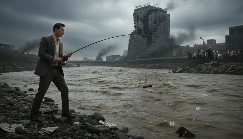 Illustration of fish in troubled waters: to exploit a difficult situation