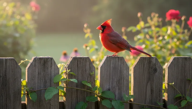 Illustration of cardinal: a bright red bird found in North America
