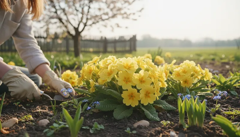 Illustration of primrose: A type of yellow-flowered plant.