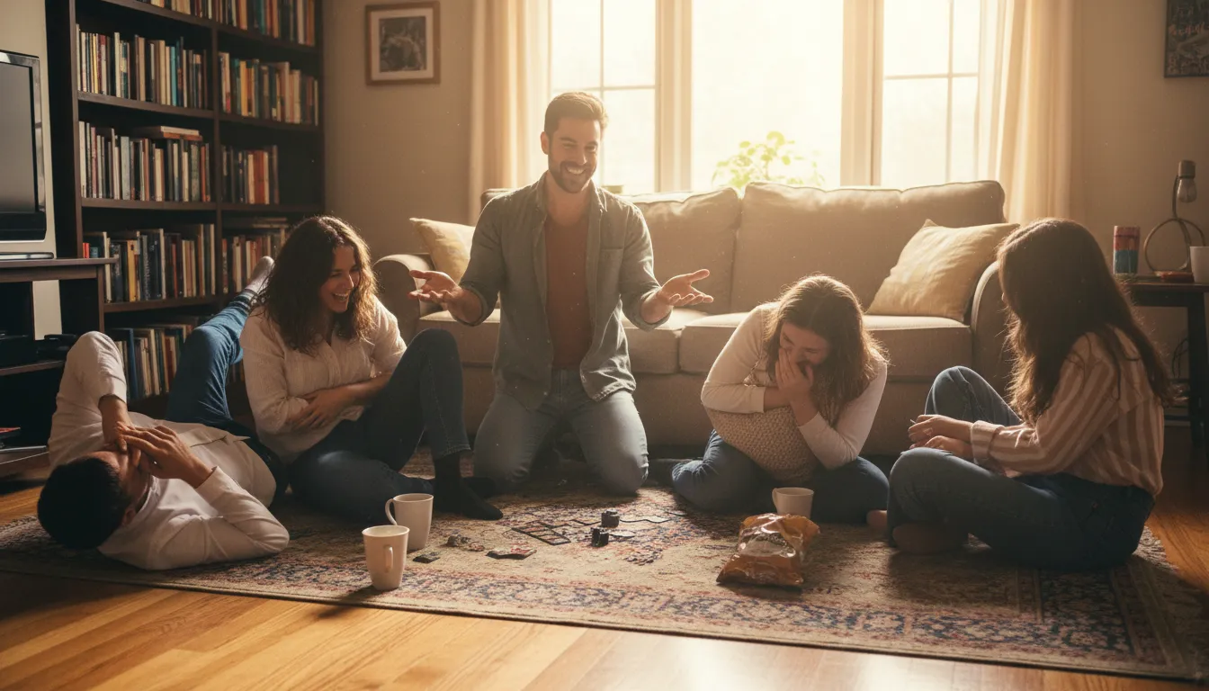 Ilustrasi fall around: laugh uncontrollably in a situation