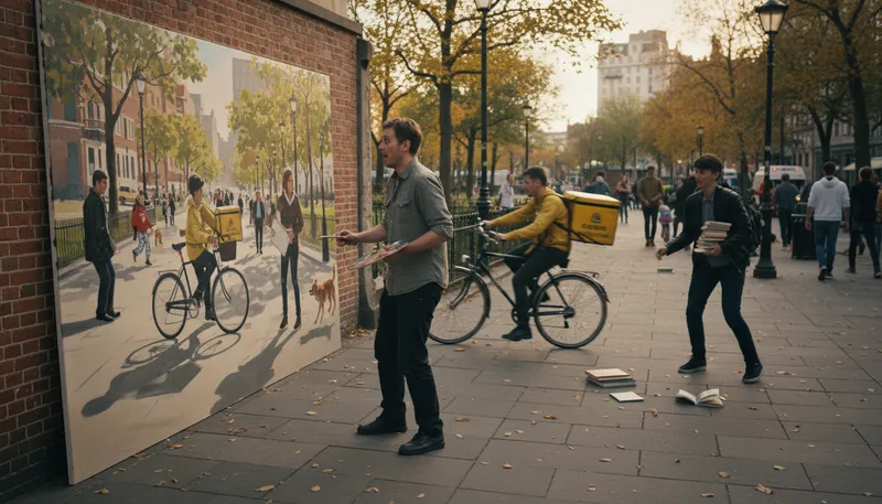 Illustration of art imitates life: art reflects real-life experiences and events