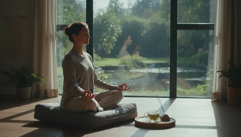 Illustration of meditation: the practice of focusing the mind for relaxation