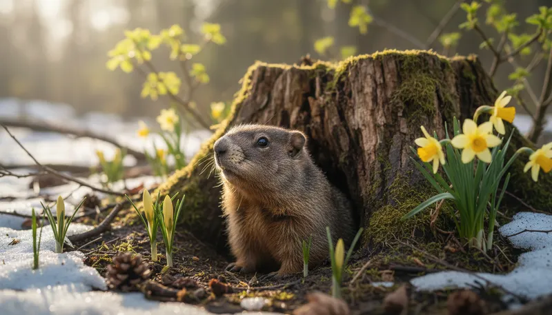 Illustration of groundhog: a rodent known for predicting weather