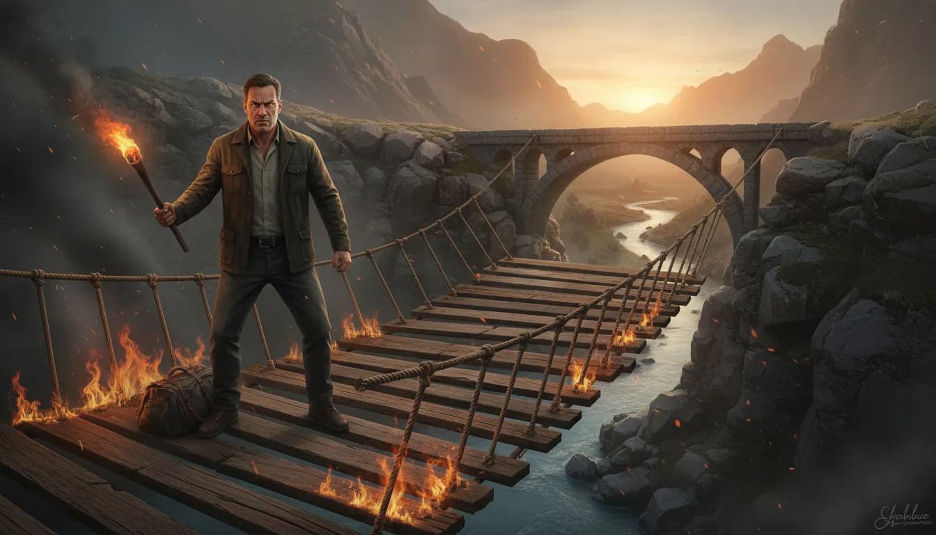 burn that bridge when one comes to it 일러스트: Deal with problems when they arise.
