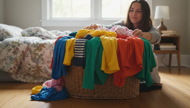 Illustration of hamper: Basket for holding dirty clothes or items.