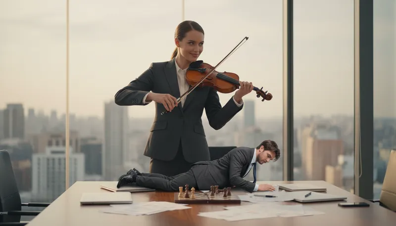 Illustration of play someone like a fiddle: manipulate or control someone easily