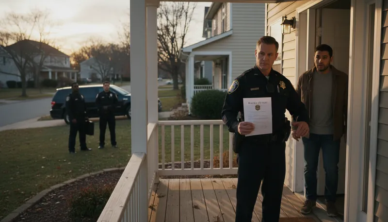 Illustration of warrant: A legal document allowing police to act.