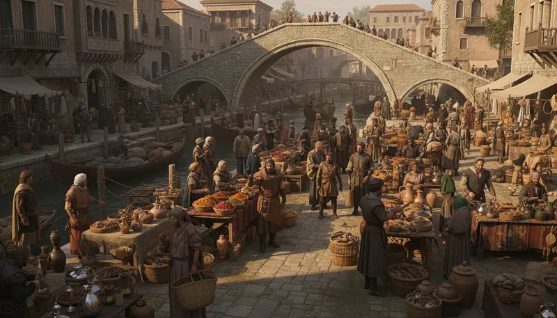 Illustration of rialto: a marketplace for trade and commerce
