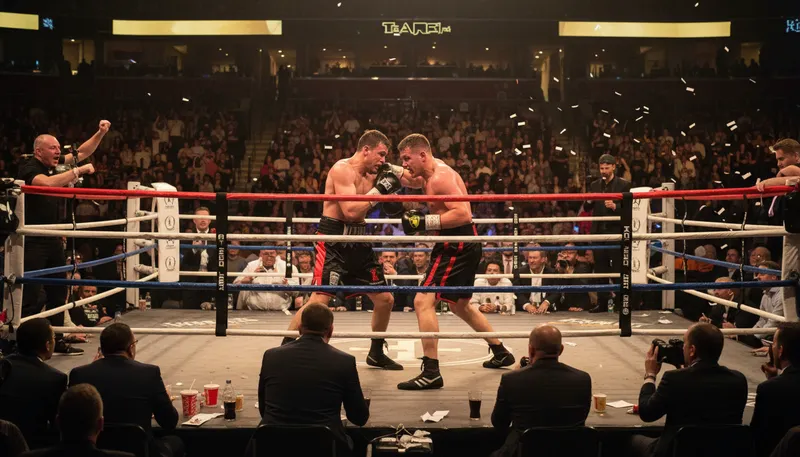 Illustration of ringside: The area near the edge of a boxing ring.