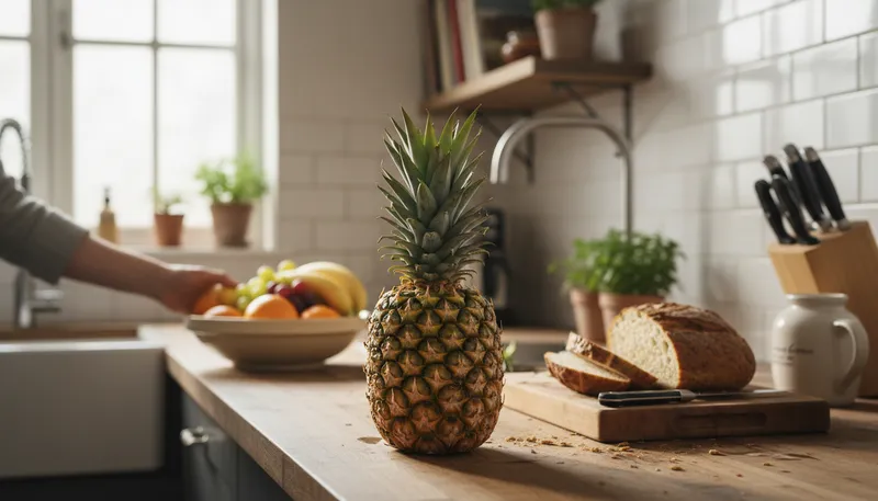 Illustration of pineapple: A tropical fruit with a spiky skin.
