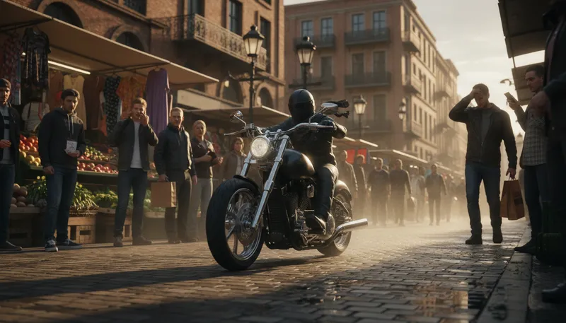 Illustration of biker: A person who rides a motorcycle.