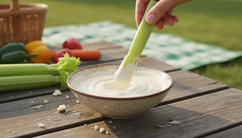 Illustration of celery: A crunchy green vegetable often used in salads.