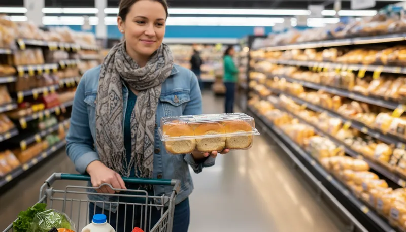 Illustration of six-pack of rolls: package containing six bread rolls.