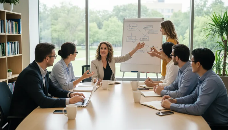 Illustration of faculty: Group of teachers in a school or university.