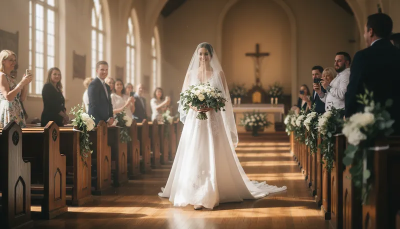 Illustration of bride: A woman on her wedding day.