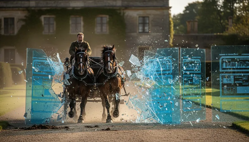Illustration of drive a coach and horses through: ignore rules or logic completely