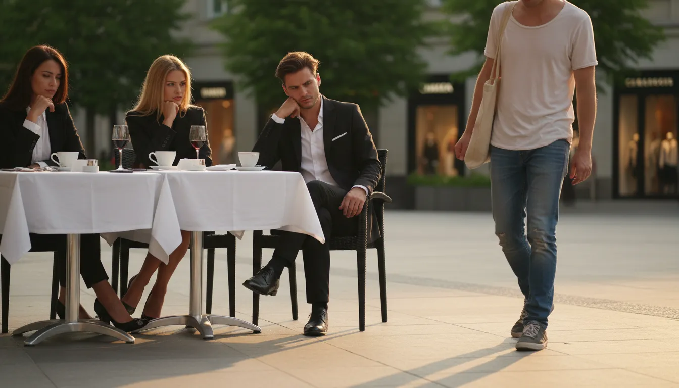 Illustration von look down on: Regard someone as inferior.