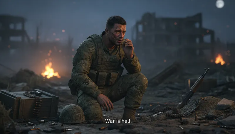 Illustration of war is hell: war is extremely brutal and destructive