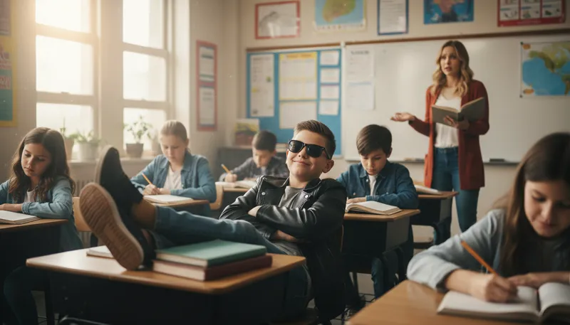 Illustration of too cool for school: Someone who thinks they are too stylish or superior.