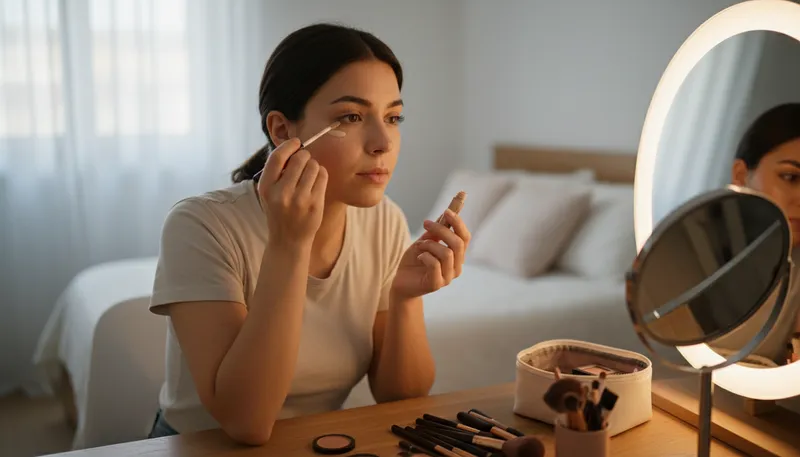 Illustration of concealer: Makeup that hides blemishes or dark circles.