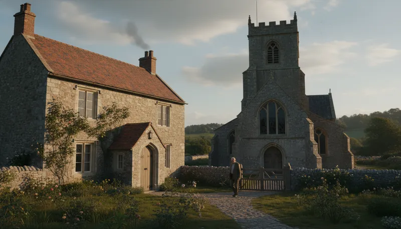 Illustration of vicarage: A house provided for a vicar.