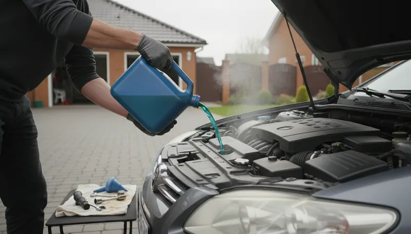 Illustration of antifreeze: A liquid that prevents freezing in engines.