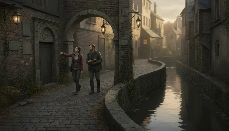 Illustration of lum: A Scottish term for a narrow passage or alley.