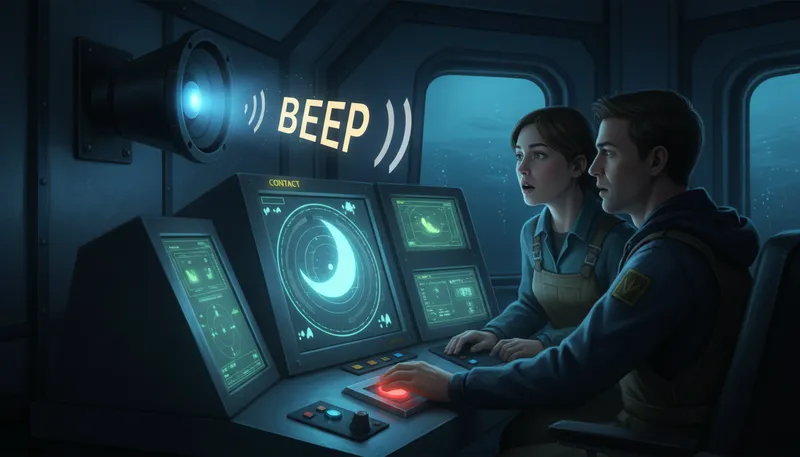 Illustration of sonar: A system for detecting objects underwater.