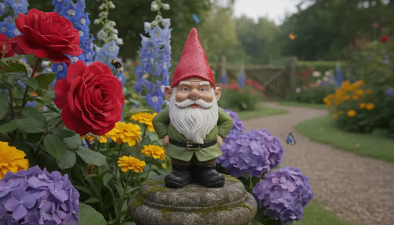 Illustration of gnome: A small, mythical creature often in gardens.