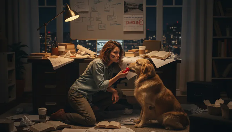 Illustration of work like a dog: to work very hard or tirelessly