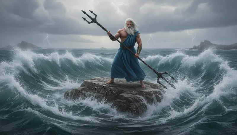 Illustration of poseidon: The Greek god of the sea.