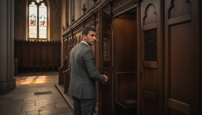 Illustration of confessional: relating to a confession or disclosure