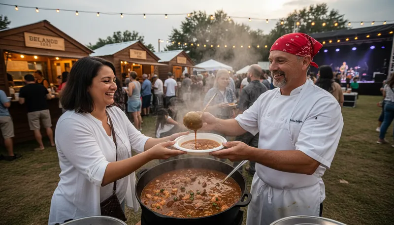 Illustration of gumbo: A thick stew from Louisiana with rice.