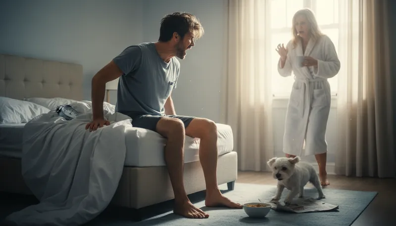 Illustration of wake up on the wrong side of bed: to start the day in a bad mood