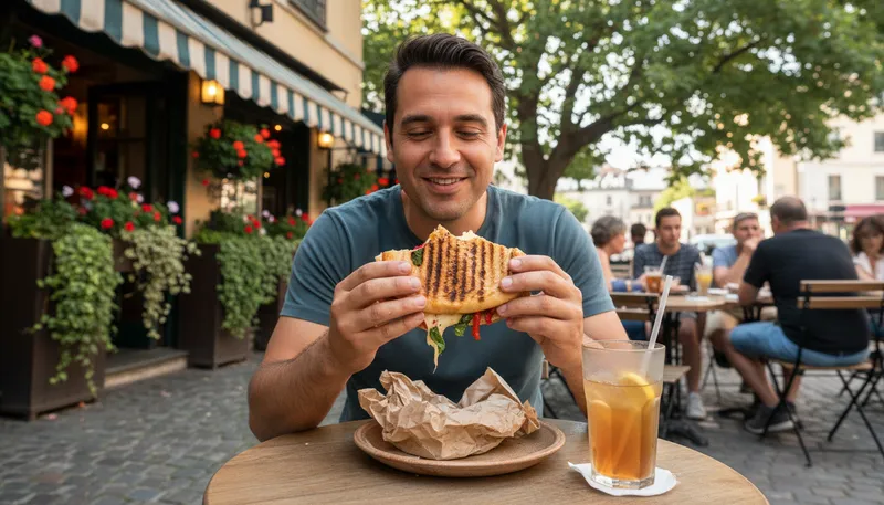 Illustration of panini: A sandwich made with Italian bread, grilled.