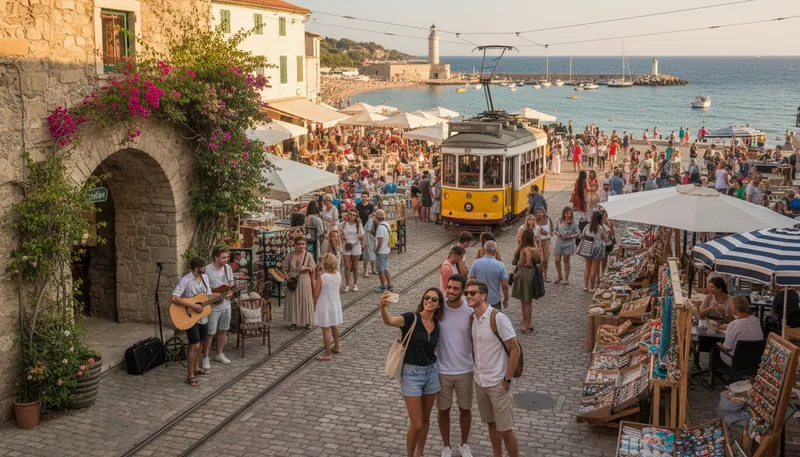 Illustration of tourism: The business of attracting visitors.