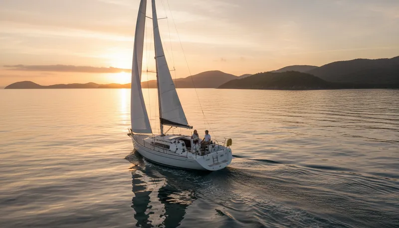 Illustration of sailboat: A boat powered by sails.